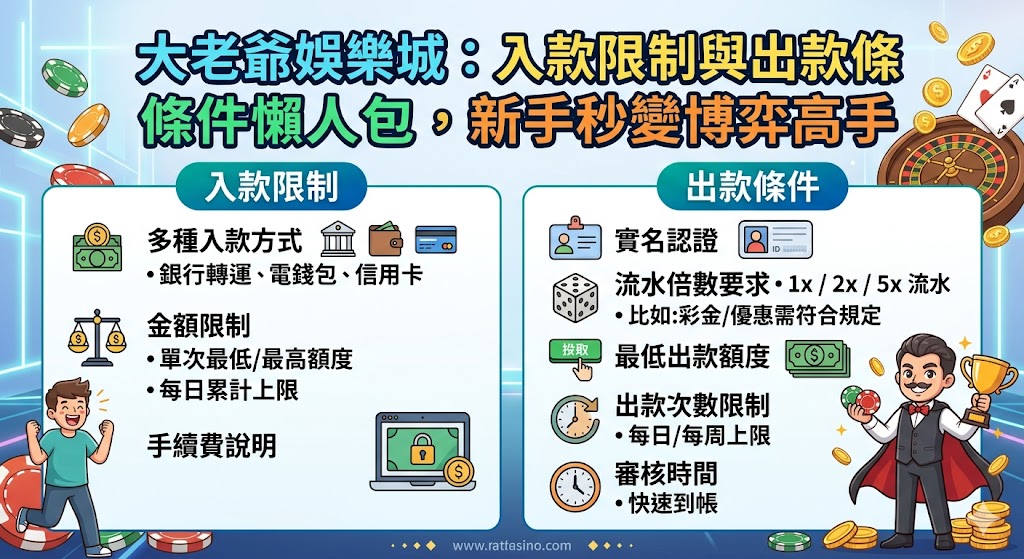 大老爺娛樂城：入款限制與出款條件懶人包，新手秒變博弈高手